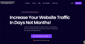 Screenshot of the ClickRank homepage. The headline reads "Increase Your Website Traffic In Days Not Months!".